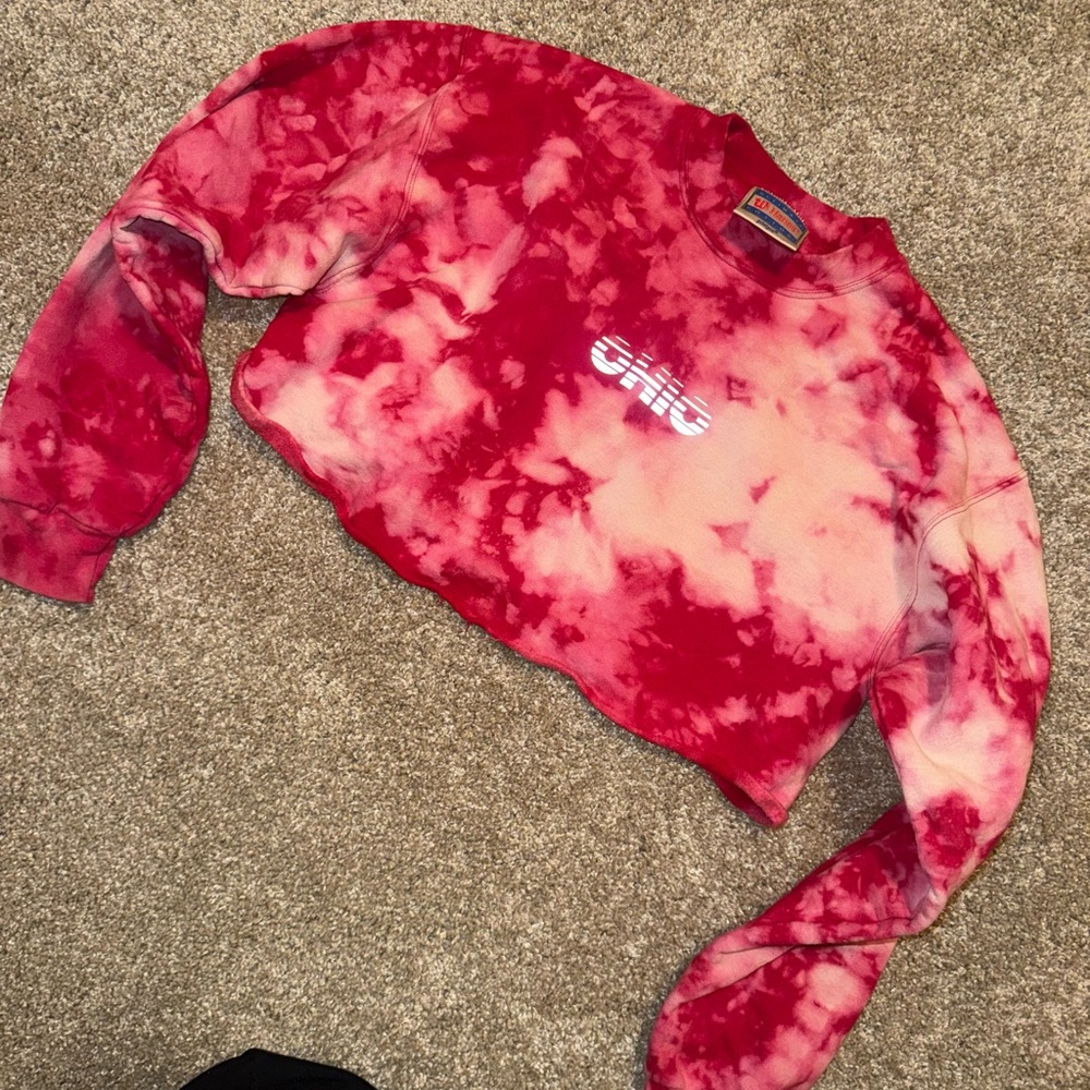 Hanes Red Tie-Dye Ohio State Crop Sweatshirt, Small